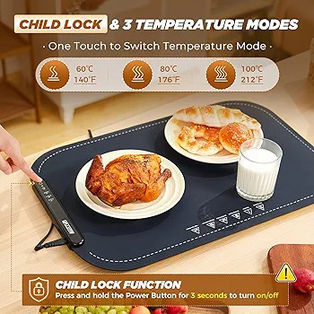 AUXTUR Electric Warming Tray – سینی گرمایشی سیلیکونی قابل حمل با ۳ سطح دما